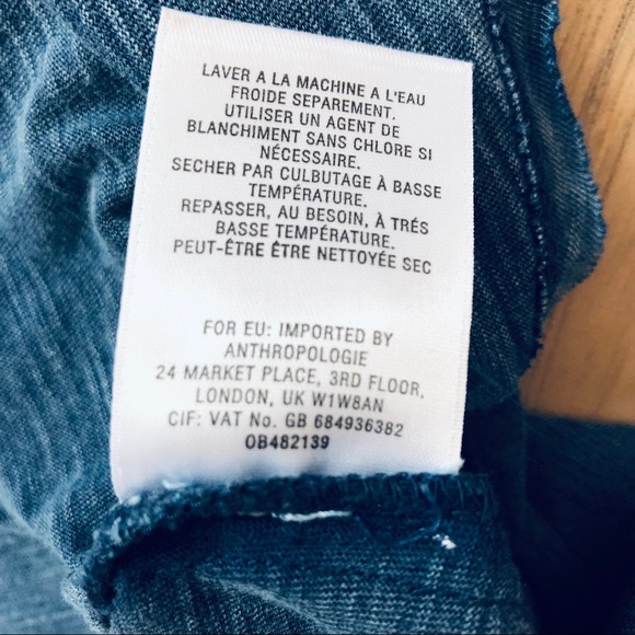 Anthropologie Little Yellow Button Top, 100% Cotton, Denim Color, U Neckline - Picture 6 of 6